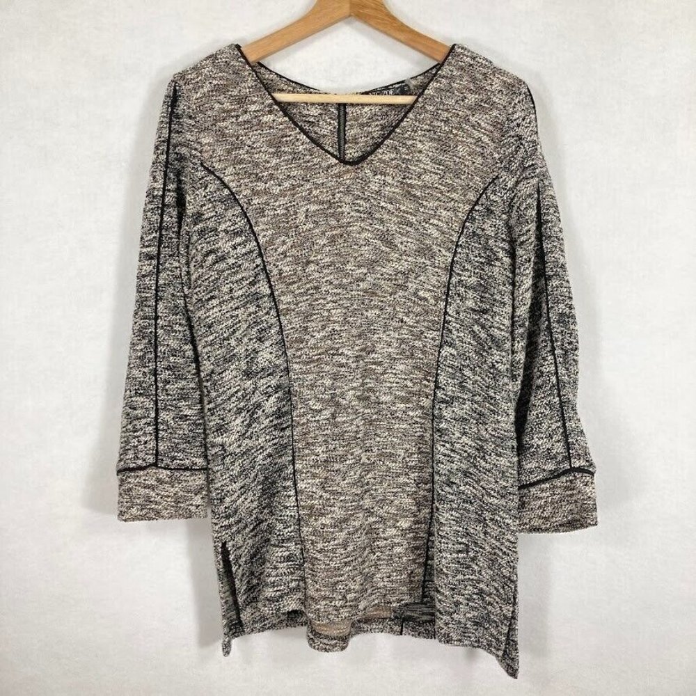 Nic + Zoe V Neck Tunic Sweater Boho Grandma Core Academia Church Career M
